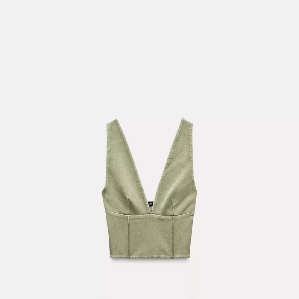 Zara Olive Green V-Neck Crop Top